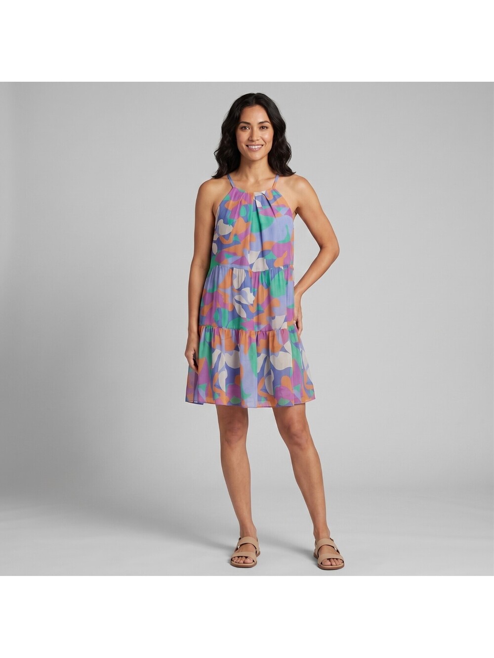 FRNCH Paris Silk Blend Tiered Halter Mini Dress (Size S)